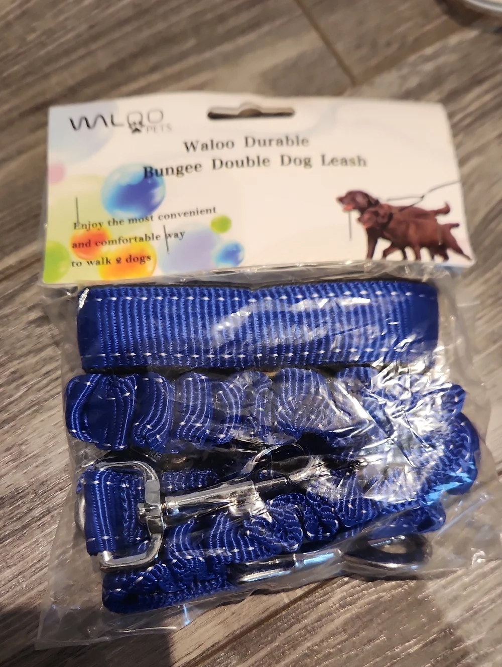 Waloo Blue Bungee Double Dog Leash - Durable Hands-Free Design